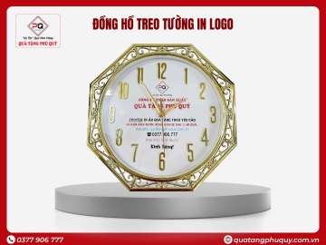 ĐỒNG HỒ TREO TƯỜNG ĐA GIÁC HOA VĂN VIỀN XI VÀNG 12 SỐ NỔI 32CM