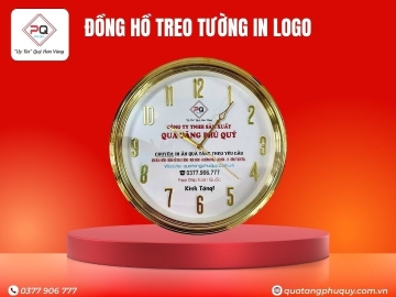 ĐỒNG HỒ TREO TƯỜNG IN LOGO TRÒN VÂN SI VÀNG 12 SỐ NỔI 35CM