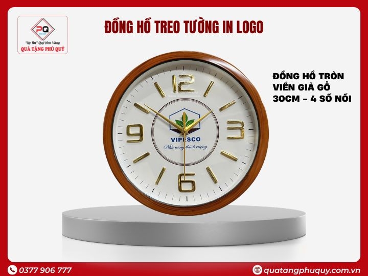ĐỒNG HỒ TREO TƯỜNG TRÒN VÂN SƠN GIẢ GỖ 4 SỐ NỔI 