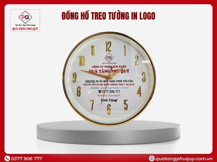 ĐỒNG HỒ TREO TƯỜNG IN LOGO VIỀN XI VÀNG 12 SỐ NỔI 35CM