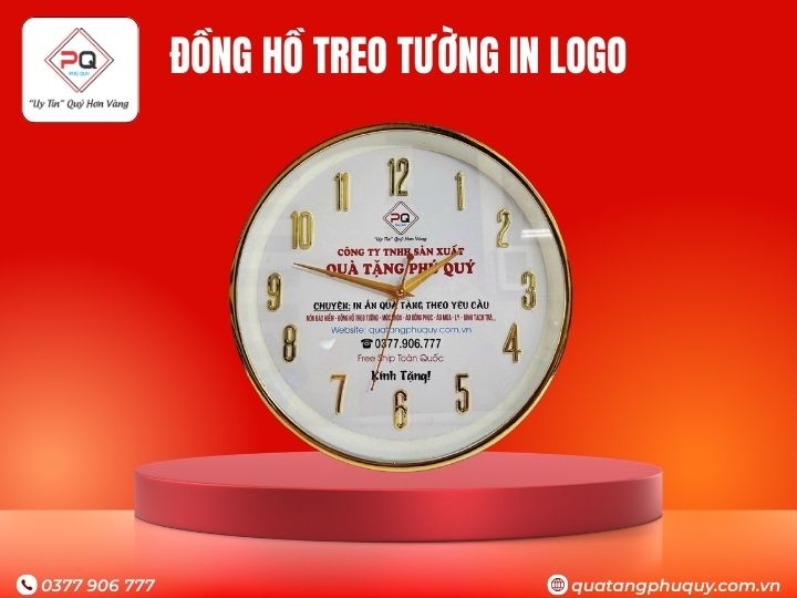 ĐỒNG HỒ TREO TƯỜNG IN LOGO VIỀN XI VÀNG 12 SỐ NỔI 35CM