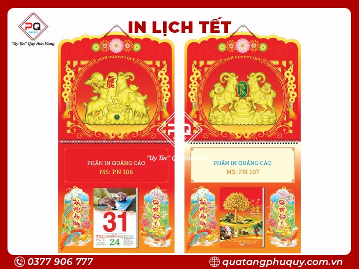 LỊCH LÒ XO GIỮA BLOC DÁN NỔI 3D VINH HOA PHÚ QUÝ