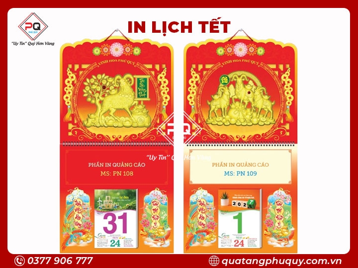 LỊCH LÒ XO GIỮA BLOC DÁN NỔI 3D VINH HOA PHÚ QUÝ