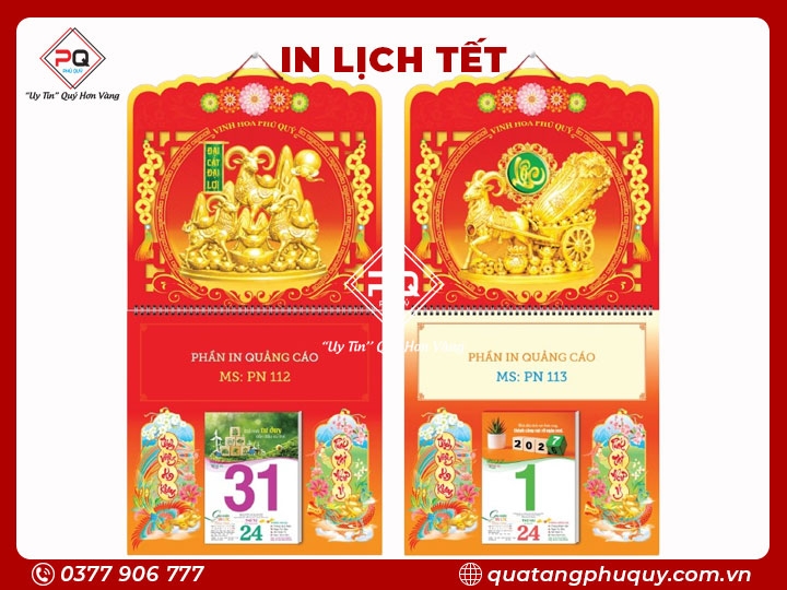 LỊCH LÒ XO GIỮA BLOC DÁN NỔI 3D VINH HOA PHÚ QUÝ