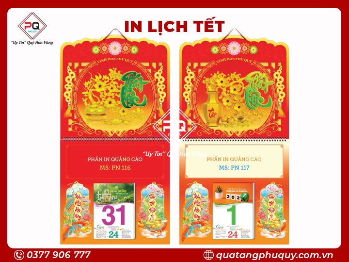 LỊCH LÒ XO GIỮA BLOC DÁN NỔI 3D VINH HOA PHÚ QUÝ
