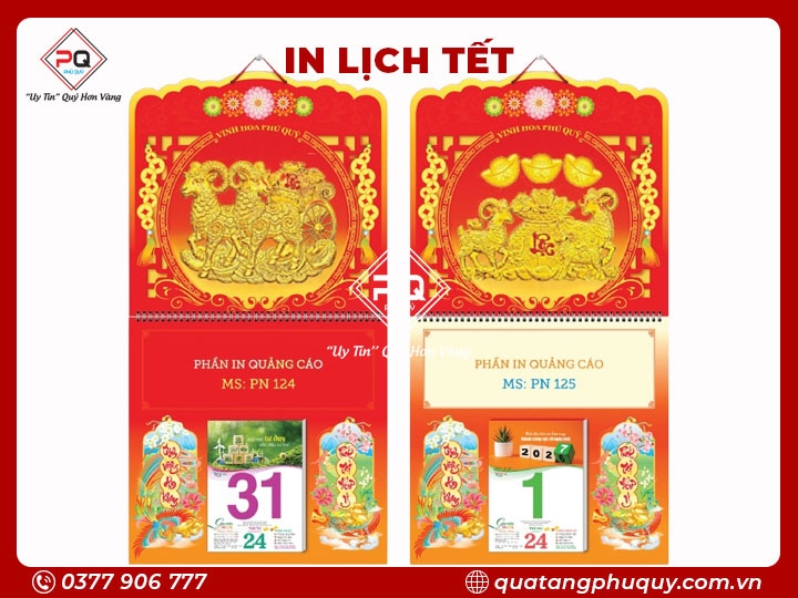 LỊCH LÒ XO GIỮA BLOC DÁN NỔI 3D VINH HOA PHÚ QUÝ