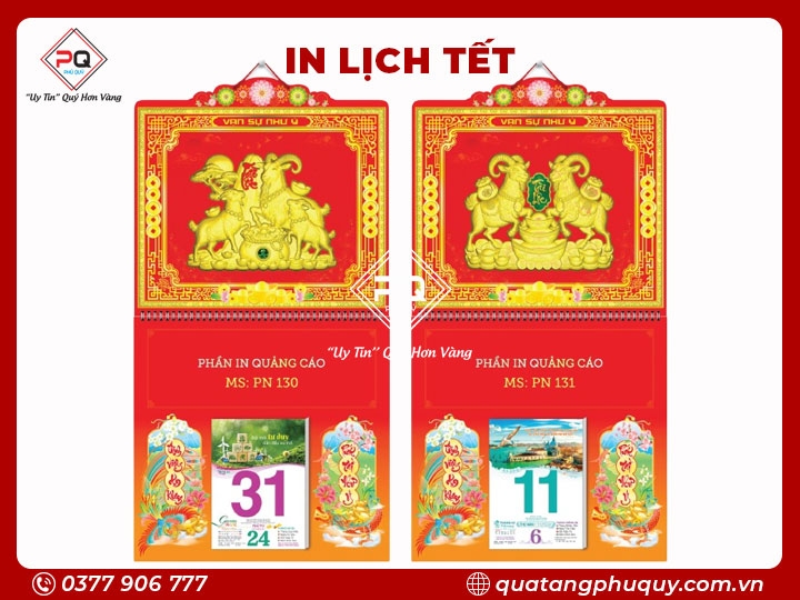 LỊCH LÒ XO GIỮA BLOC DÁN NỔI 3D VINH HOA PHÚ QUÝ