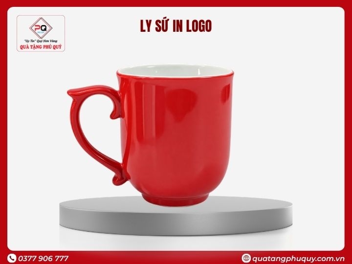 LY SỨ IN LOGO MÀU ĐỎ DÁNG BẦU QUAI KIỂU 350ML