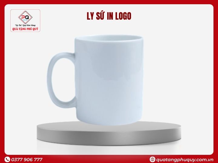 LY SỨ QUÀ TẶNG IN LOGO TRẮNG HÌNH TRỤ QUAI C 350ML