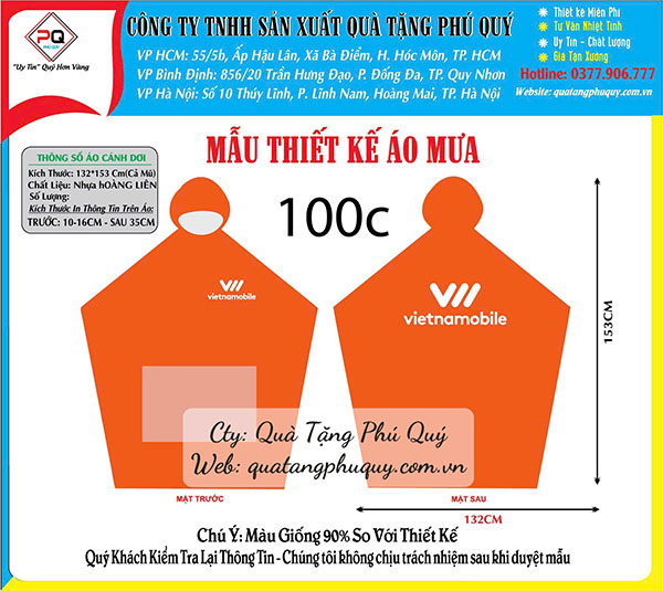 Quà tặng Phú Quý - Thiết kế và in ấn áo mưa quảng cáo chuyên nghiệp
