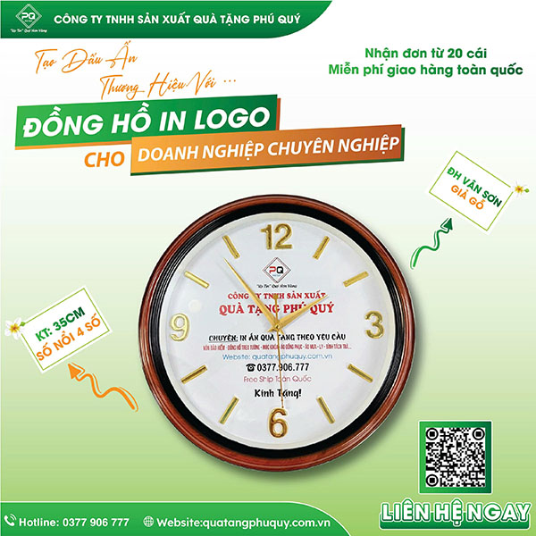 Đồng hồ treo tường in logo hữu ích, tạo ấn tượng lâu dài