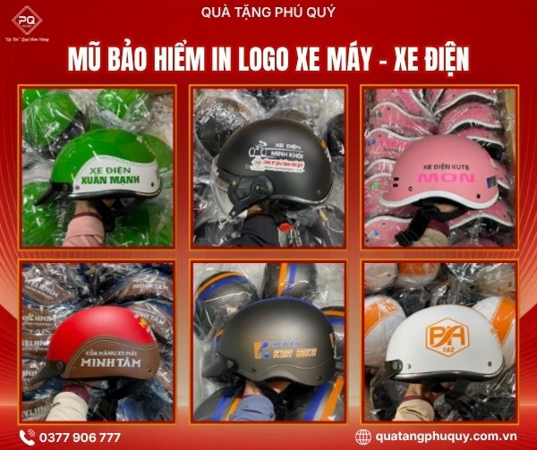 Mẫu mũ bảo hiểm in logo cửa hàng xe máy - xe điện