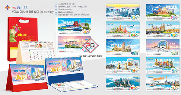 Lịch để bàn chữ M chủ đề Vòng quanh thế giới
