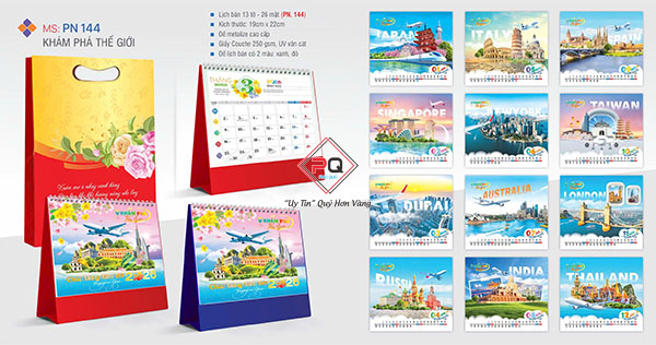 Lịch để bàn chữ A chủ đề khám phá thế giới