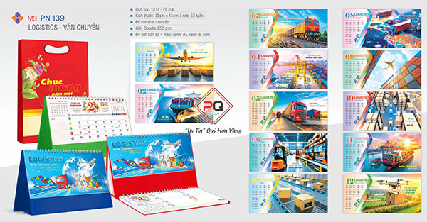 Lịch để bàn chữ M chủ đề Logistics - Vận chuyển