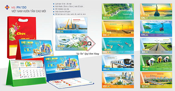 Lịch để bàn chữ M chủ đề Việt Nam vươn tầm cao mới
