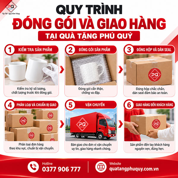Quy trình đóng gói và giao hàng chuyên nghiệp tại Quà Tặng Phú Quý Quy trình đóng gói và giao hàng tại Quà Tặng Phú Quý