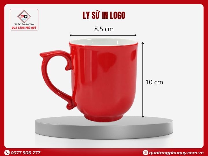 Ly sứ in logo màu đỏ dáng bầu quai kiểu 350ml Ly sứ in logo màu đỏ dáng bầu quai kiểu 350ml