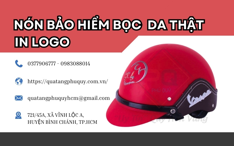 Nón bảo hiểm bọc da thật in logo